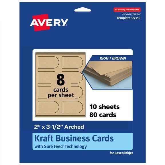 Avery Arched Business Cards, 2" x 3-1/2", Kraft Brown, 80 Total