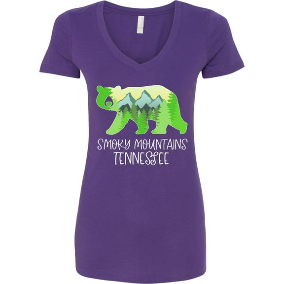 Inktastic Smoky Mountains, Tennessee Mountains and Bear Shape Women's V-Neck T-Shirt