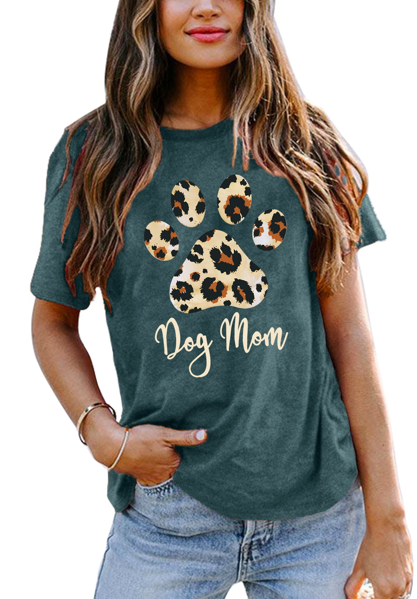 Funny 'Mom Life' Graphic T-Shirt - Leopard Lips Stripe Print Casual Blouse For Women (Pink, Small) - View #10
