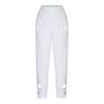 thumbnail image 6 of YUGYXL Women's Cotton Linen Pants Summer High Waisted Hollow Out Straight Trousers Solid Color Loose Fit Lounge Pants Soft Comfy Long Pants with Pockets, 6 of 7