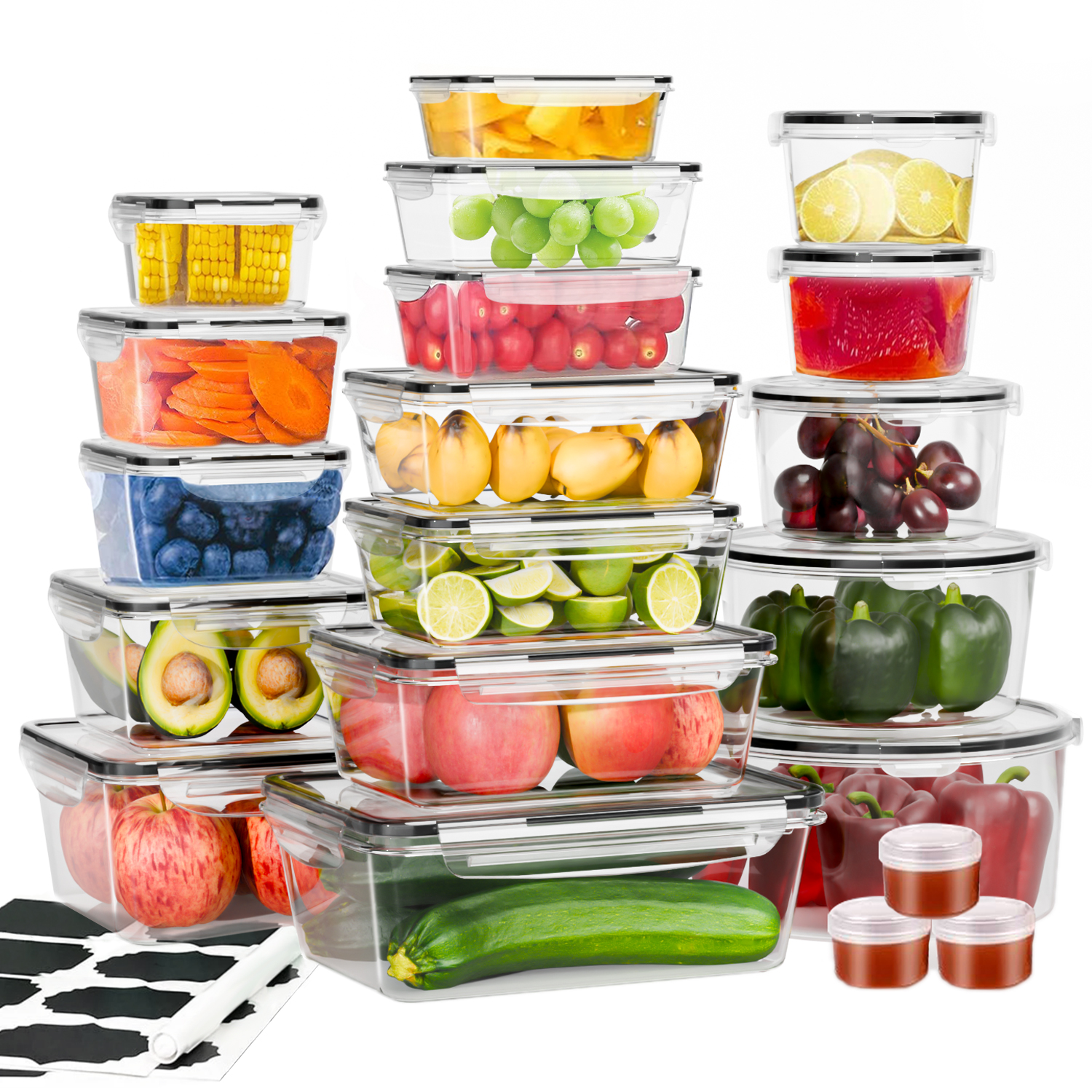 TINANA Food Storage Containers with Airtight Lids: 44 PCS Large Kitchen Storage Containers for Pantry Organizers and Storage, BPA-Free Meal Prep Container with Labels & Marker