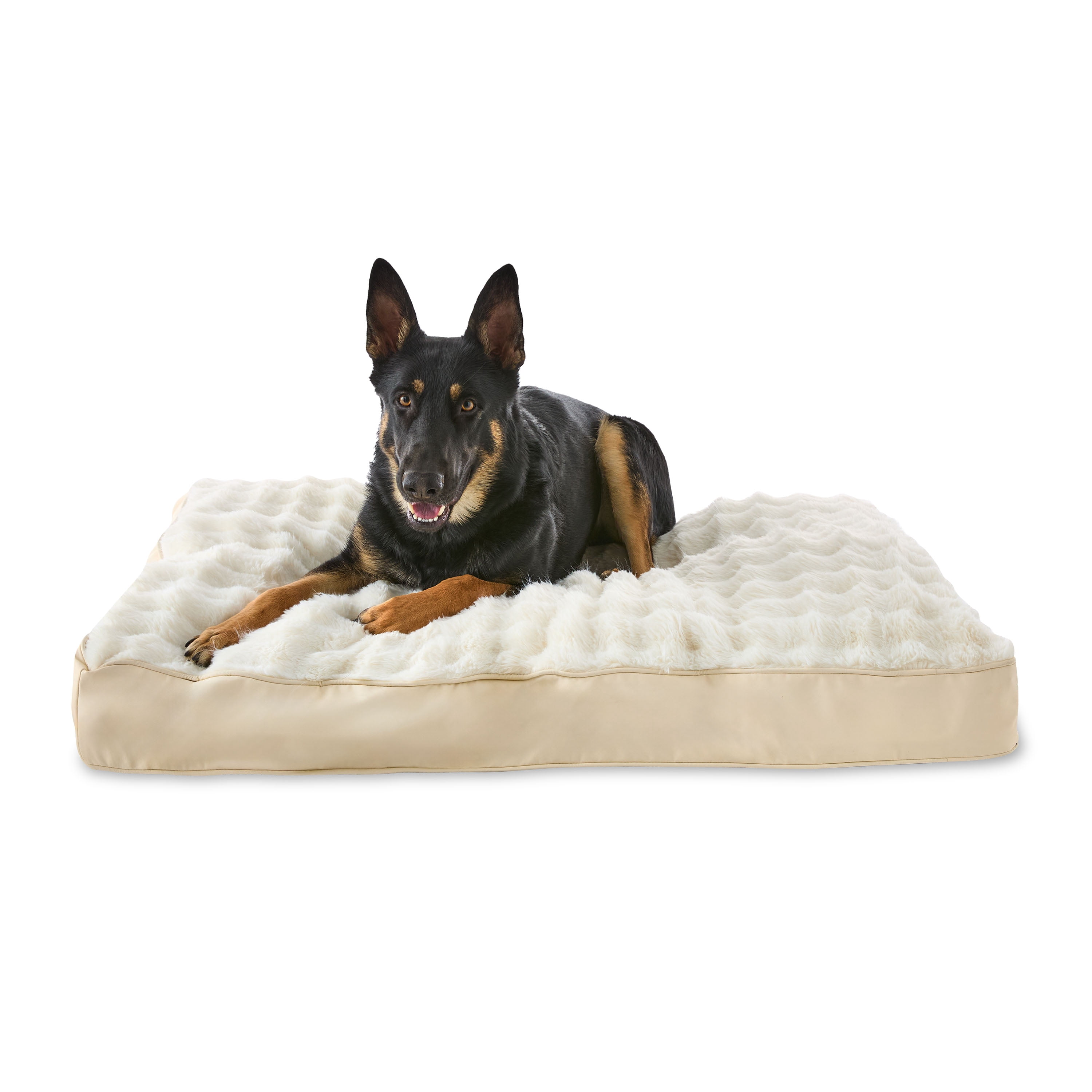 Vibrant Life Extra Large Faux Leather Orthopedic Pet Bed, Tan, 48" x 35"
