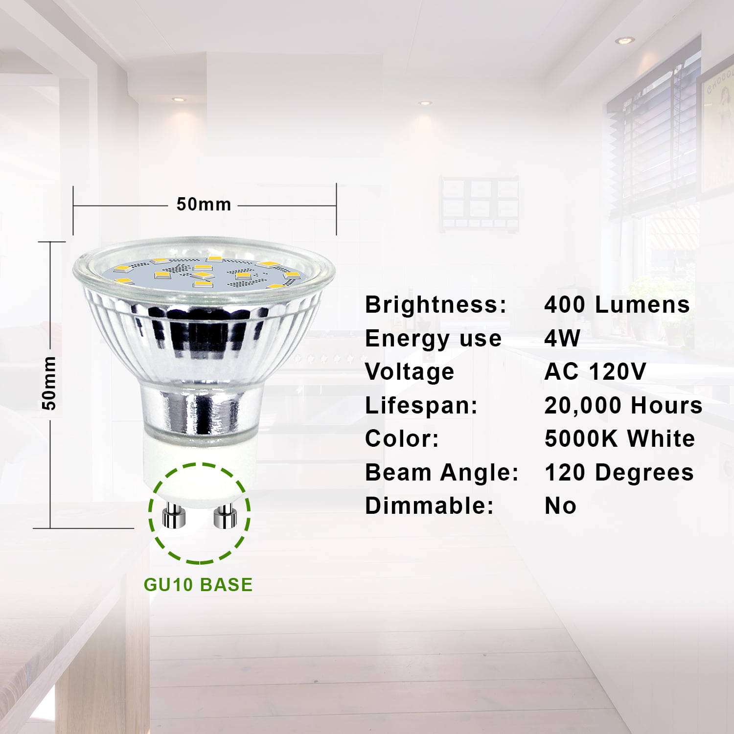 EtroLighting [12 Pack] LED GU10 Based 4W 5000K Daylight Replacement Light Bulb 120V 4W, WMT1777 Walmart.com