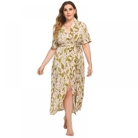 

Monfince Ladies Nightgown Suit Breathable With Short Sleeve Print And Long Style Nightdress For Home Wear XL 2XUL 3XL 4XL