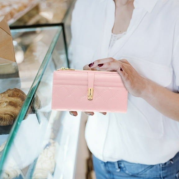 TUTUnaumb 2023 New Women's Long Lingge Wallet Zipper Snap Solid Color Wallet Card Bag Hand Bag Wallet Home Kitchen Storage Organizers on -Purple