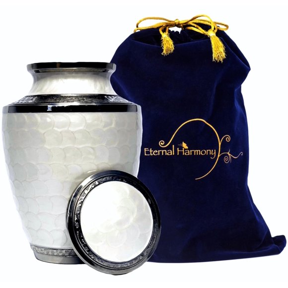 Eternal Harmony Cremation Urns for Human Ashes Adult Female & Male - Elegant Cremation Urns for Burial with Velvet Bag, Handcrafted Funeral Urns for Adult Ashes Men & Women - Silv