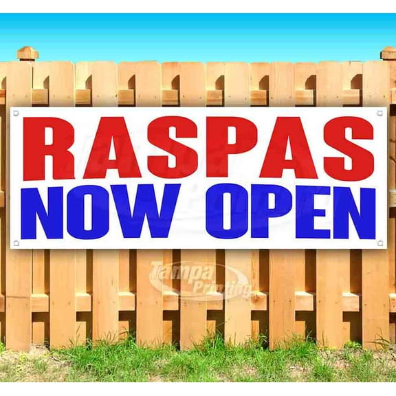 Raspas Now Open 13 oz Vinyl Banner With Metal Grommets