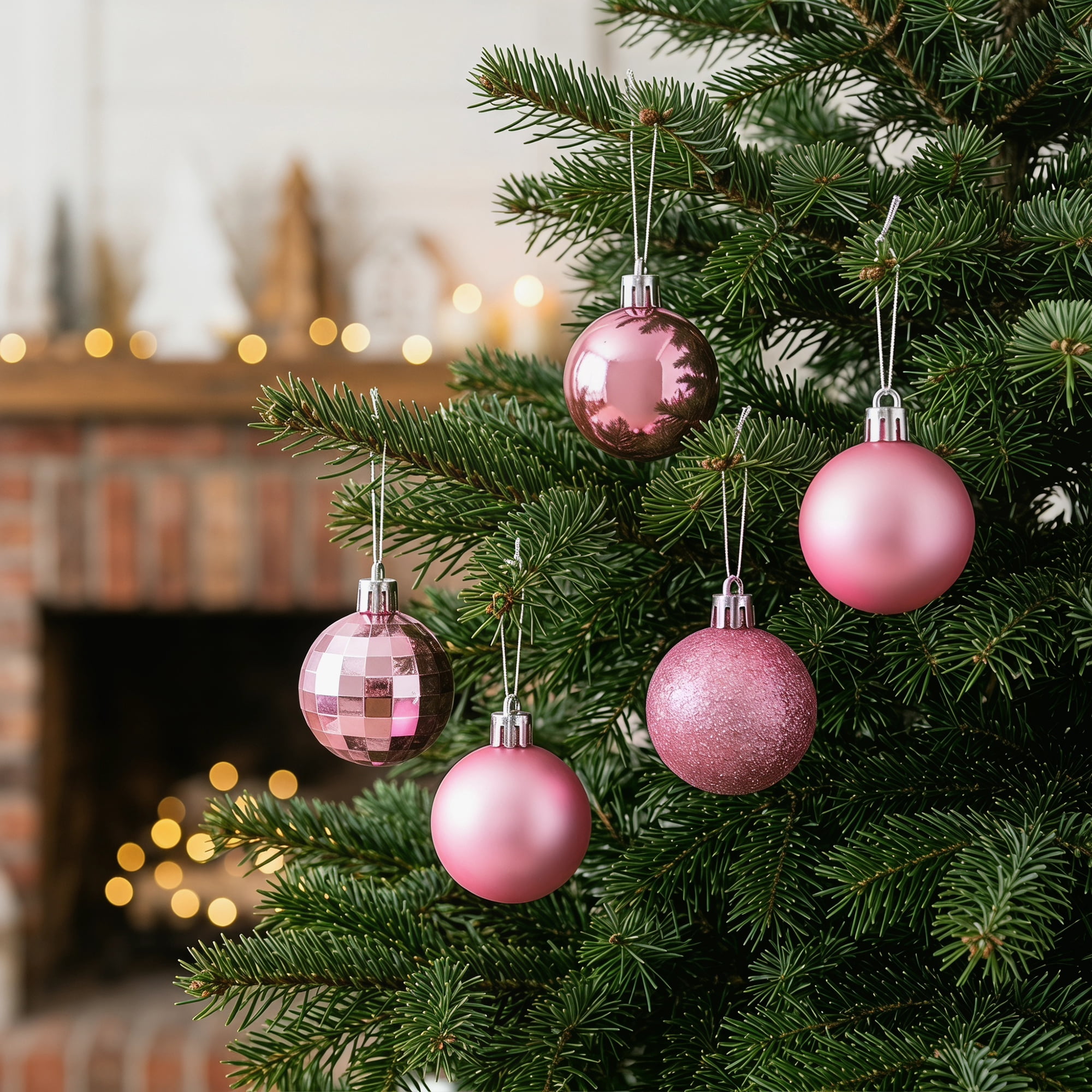 Unique Bargains 24Pcs Christmas Tree Hanging Baubles Shatterproof Ornaments Pink 1.6"