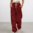 thumbnail image 2 of Bibifish Womens Pants High Waist Cozy Flannel Joggers Pants Casual Drawstring Elastic Oversized Fit Workout And Loungewear Trousers, 2 of 6