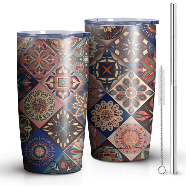 20oz Tumbler with Lid and Straw Stainless Boho19 Steel Vacuum Insulated Water Coffee Tumbler Cup, Double Wall Vacuum Insulated Travel Mug Reusable Tumblers for Ice Drinks, Hot Beverage