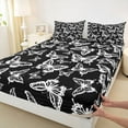 thumbnail image 3 of Homewish Black White Cartoon Twin Sheet Sets, Kawaii Butterfly Animal Twin Fitted Sheet, Teens Kids Boys Girls Flat Sheet, Microfiber Bedroom Decor, 3 Pieces, 3 of 7