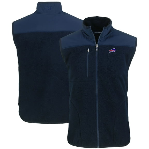 Men's Cutter & Buck Navy Buffalo Bills Primary Mark Cascade Eco Sherpa Fleece Full-Zip Vest