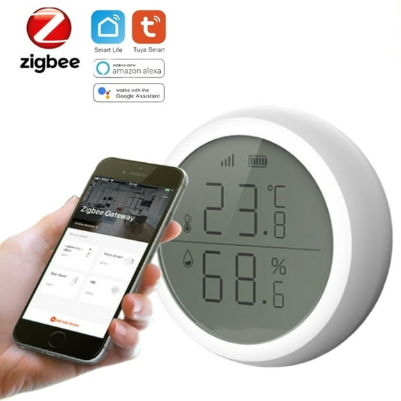 ZigBee 3.0 Thermometer Hygrometer Sensor with APP Alerts Tuya Smart Indoor Temperature and Humidity Monitor for Home