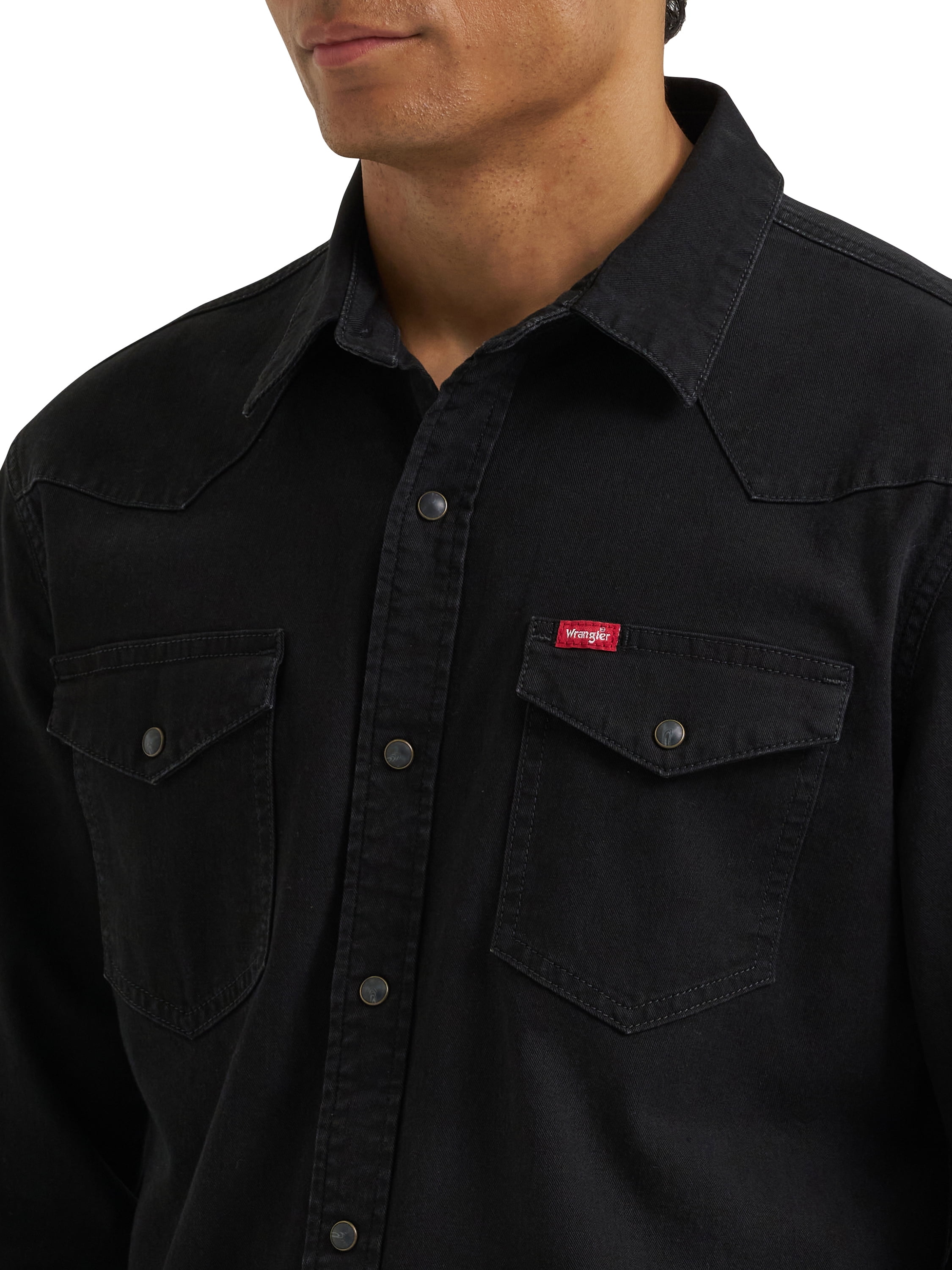 Wrangler® Men's Slim Fit Long Sleeve Woven Twill Shirt with Sunglasses Cleaner, Sizes S-5XL