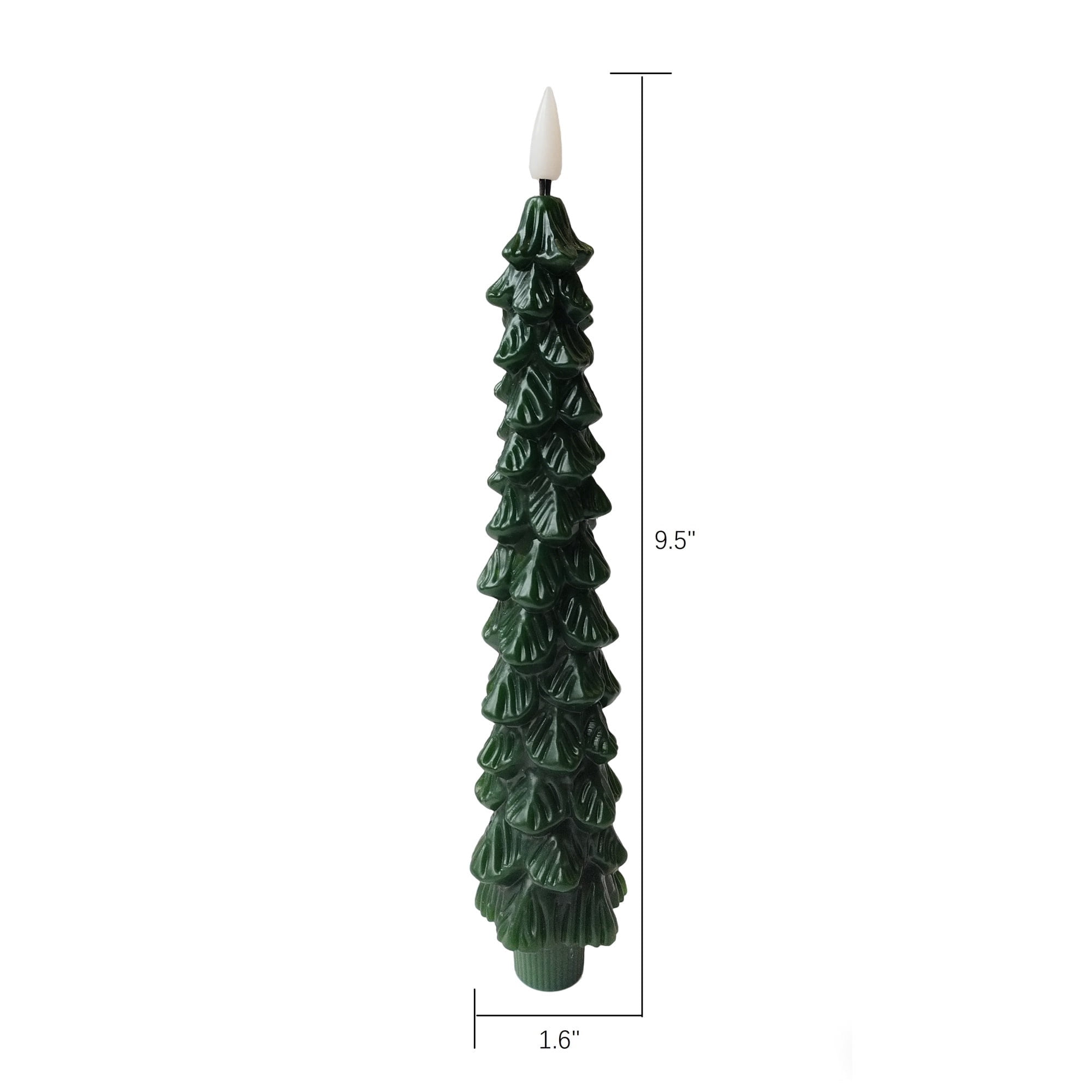 Indoor Battery-Operated LED Plastic Flameless Christmas Tree Taper Candles, Green, 9.5", 2 Count, by Holiday Time