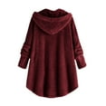 thumbnail image 2 of Women Plus Size Button Plush Tops Hooded Loose Cardigan Wool Coat Winter Jacket, 2 of 6
