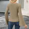 thumbnail image 4 of Womens Bell Sleeve Tops Ribbed Knit T-Shirts Crew Neck Casual Slim Fit Flared Long Sleeve Pullover Dressy Blouses (M, Beige), 4 of 5