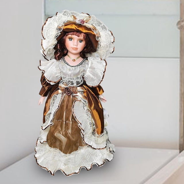 Muñeca de con Vestido Antiguo Y Sombrero Figura Decorativa de Colección Muñeca de Cerámica para Adultos Ornamento Artesanal Adecuada para Co marrón oscuro