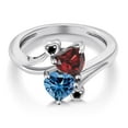 thumbnail image 3 of Gem Stone King 925 Sterling Silver Red Garnet Persian Blue Moissanite and Black Diamond Ring for Women (1.83 Cttw, Heart Shape 6MM, Gemstone January Birthstone, Size 9), 3 of 6