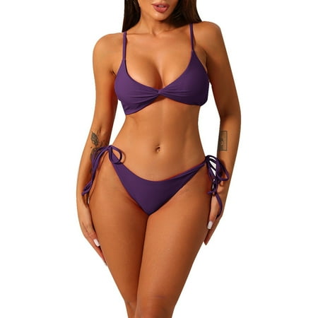 RUTAYY Plus Size Bathing Suit For Women Sexy Backless String 2PCS Bikini Sets Tie Swimsuits Swimwear Summer Beachwear