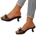 thumbnail image 4 of CIENVNSTG Womens Heeled Sandals Square Toe Mesh Bow Thin Heel Slide Mules Comfortable Dress Shoes for Party Wedding Black 36, 4 of 7