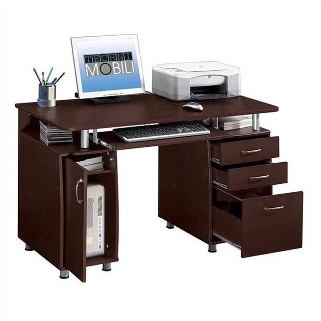 Kingfisher Lane Super Bureau d'Ordinateur de Bureau Rangement en Chocolat