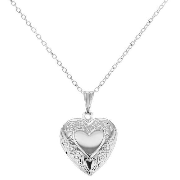 Silver Tone Small Love Heart Photo Locket Pendant Necklace for Little Girls 16"