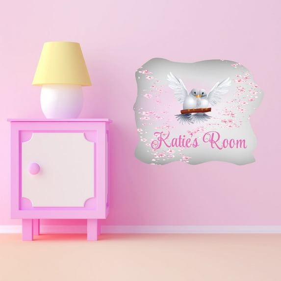 Animal Watercolor Custom Name Wall Decals for Kids Room - Multicolored Cherry Blossom Flowers Art Floral Personalized Bedroom Wall Sticker Water Color Style - Size: 10 In x 8 In