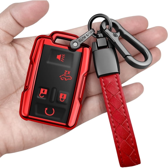 Sindeda for Chevrolet Key Fob Cover with Keychain Soft Full Protection Key Shell Key Case Compatible with Colorado Silverado Suburban Tahoe GMC Canyon Sierra 1500 2500 3500 HD 5-Buttons(Red)