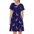 thumbnail image 1 of Naloa Robe d'Été Imprimée Aubergine pour Femmes avec Poches, Manches Courtes, Robe de Plage Fluide pour Vacances, 1 of 6