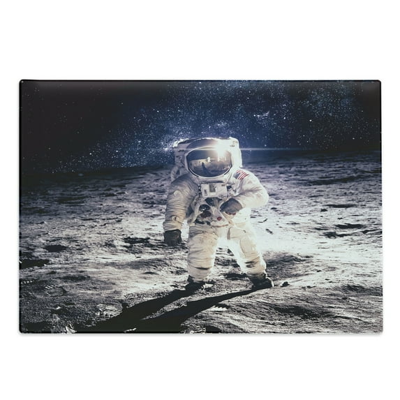 Outer Space Cutting Board, Moon Spaceman on the Surface of Orbit Background Cosmos Galaxy Solar Photo, Decorative Tempered Glass Cutting and Serving Board, Large Size, Brown Blue, by Ambesonne