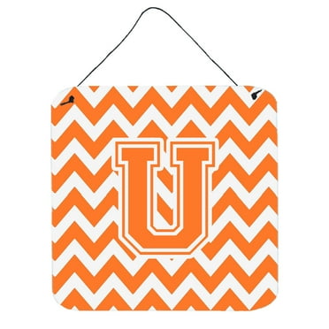Letter U Chevron Orange and White Wall or Door Hanging Prints