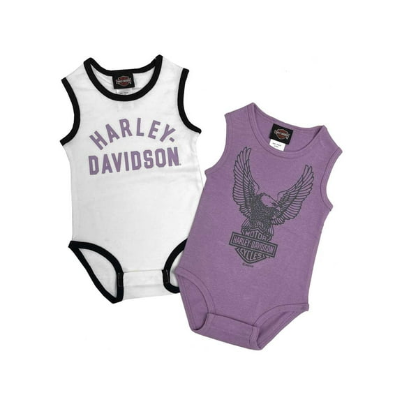 Harley-Davidson Baby Girls' 2-Pack Infant Rib Sleeveless Bodysuit Set (9/12M), Harley Davidson