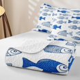 thumbnail image 4 of meiyoeat Blue Line Art Simple Fish Twin Quilt Set for Boys Girls, Ink Marine Animal Twin Coverlet Set, 2pcs, 4 of 7