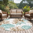 thumbnail image 4 of Green Coastal Seashells Large Round Rug 8 FT, Non Slip Living Room Area Carpet, Nautical Brown Coral Starfish Washable Soft Circle Rug Non-Shedding Floor Carpet for Bedroom Office Dining Room, 4 of 9