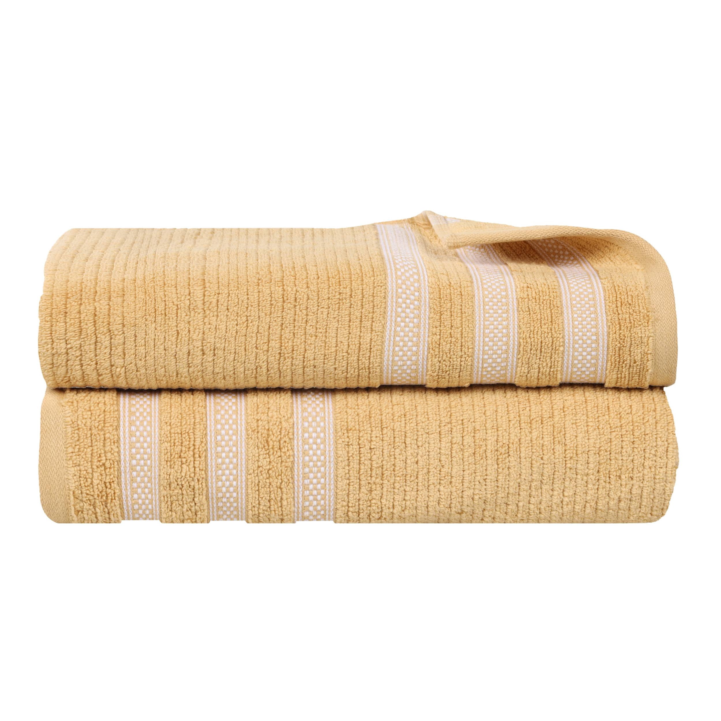 Superior Zero Twist Cotton Ribbed Geometric Bath Sheet Set of 2, Ultra Soft Quick Dry, Gold