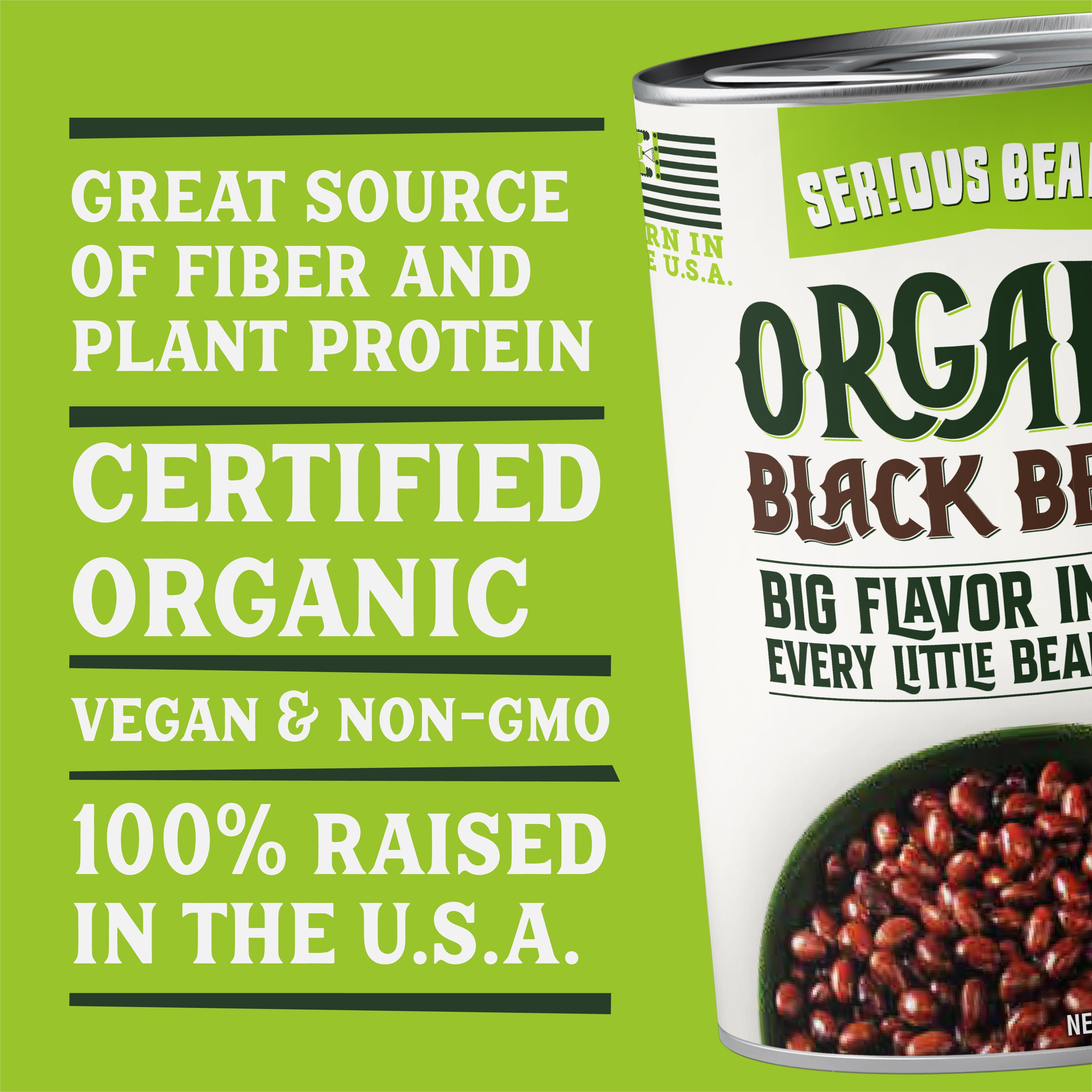 (4 Cans) Serious Bean Co Organic Black Beans, Gluten-Free, 15.25 oz