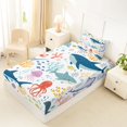 thumbnail image 5 of Manfei Cartoon Sea Shark Twin Sheets, Undersea Animal Bedding, White Blue, 3-Piece, 1 Flat Sheet, 1 Fitted Sheet and 1 Pillowcase, 5 of 6