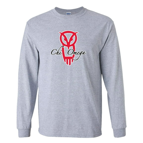 Chi Omega Long Sleeve T-shirt Owl Logo Design –Sports Gray
