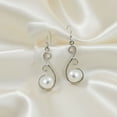 thumbnail image 5 of Sterling Silver Pearl Gemstone Drop Earrings for Women, Fashion Designer Handmade Jewelry, 4.2x1.4cm, 5 of 6