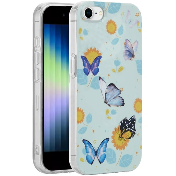 For Apple iPhone SE 3 (2022) SE/8/7 Case, Fashion Layer Design Slim IMD TPU Protective, Shockproof Hybrid Stylish Durable Hard PC Phone Cover (Mystic Butterflies)