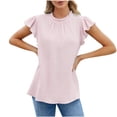 thumbnail image 2 of Fiudx Camisetas para Mujer Blusa Informal de Moda para Mujer, Top Liso de Manga Corta con Cuello Redondo y Pliegues, 2 of 6
