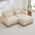 thumbnail image 3 of Chenille Leopard Print Loveseat Sofa with Tassel Edge & Movable Ottoman - Modern Modular Couch, Ergonomic Deep Seat Design, Easy Assembly for Living Room, Beige Coffee, 3 of 18