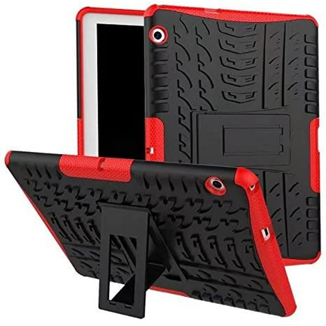 iPad T3 10 9.6 Inch Case, Hybrid Armor Shockproof Impact Protection Tough Hard Rugged Heavy Duty Combo Dual Layer Protective Case Cover with Kickstand for Huawei MediaPad T3 10 9.6" Red