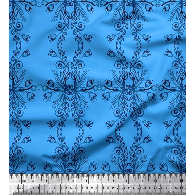 Soimoi Poly Georgette Fabric Floral & Ogee Damask Fabric Prints By Yard 52 Inch Wide