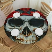 QKZF Pirate Skull Print Table Cloth Round Tablecloth Waterproof Stain Resistant Table Cover Wrinkle Free Tablecloths for Kitchen Dining Tabletop Decoration 46-50