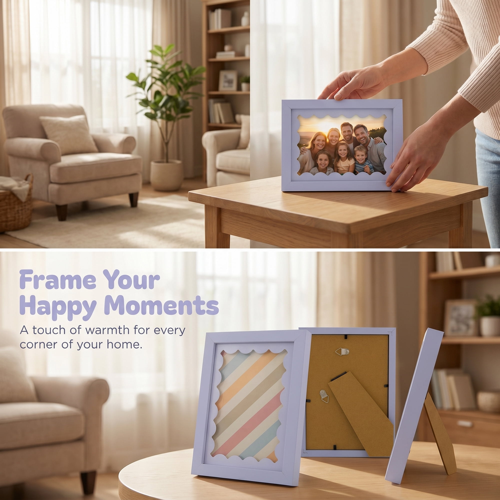 Unique Bargains Cute Wavy Picture Frame MDF Wood for Tabletop Display Purple 5" x 7"