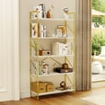 thumbnail image 3 of Dextrus 5-Tier Modern Open Display Bookcase for Living Room, Bedroom, or Office, White & Gold, 3 of 9