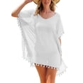 thumbnail image 4 of BKQCNKM Cover Up for Beach,swim Suits for Women 2024,women's Solid Round Neck Chiffon Tassel Large Loose Beach Cover Chiffon Plus Size Swimsuit for Women,swim Cover Up for Women White One Size, 4 of 6