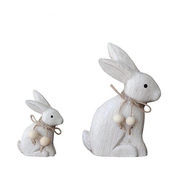 2PCS Easter Wooden Bunny Figurines – Handcrafted Rustic Rabbit Decorations, Spring Holiday Tabletop Ornaments, Farmhouse Home Décor, Easter Mantel, Shelf & Garden Accents, Seasonal Craft Bunnies